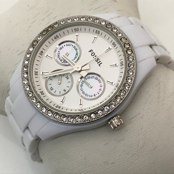 Fossil Accessories - Fossil Women Watch White Plastic Band Crystal Acce